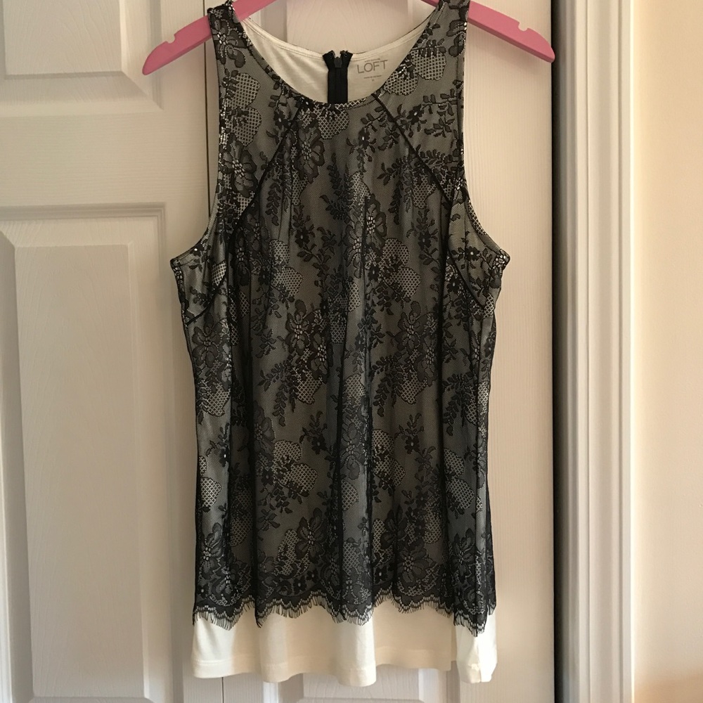 Loft black and cream lace top, M